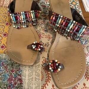 Ann Marino Multicolor Beaded Toe-Post Sandals